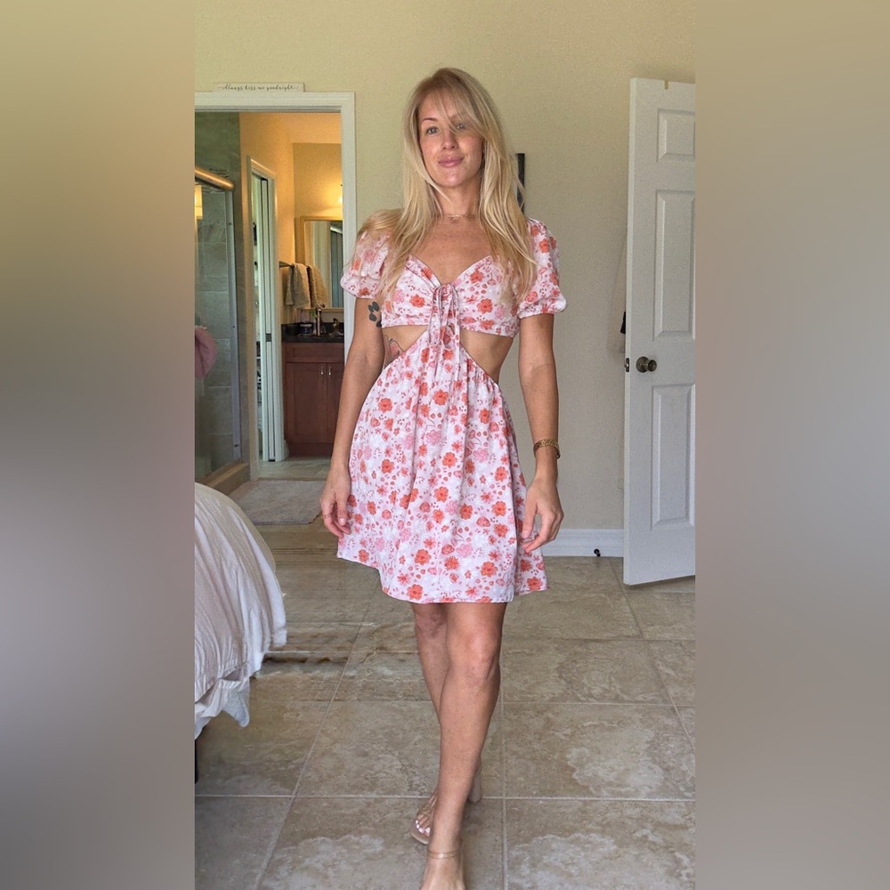 Floral Pink and White Dress